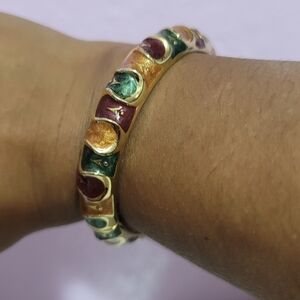 Gold Tone Enamel Hinge Muticolored Fashion Bangle Bracelet